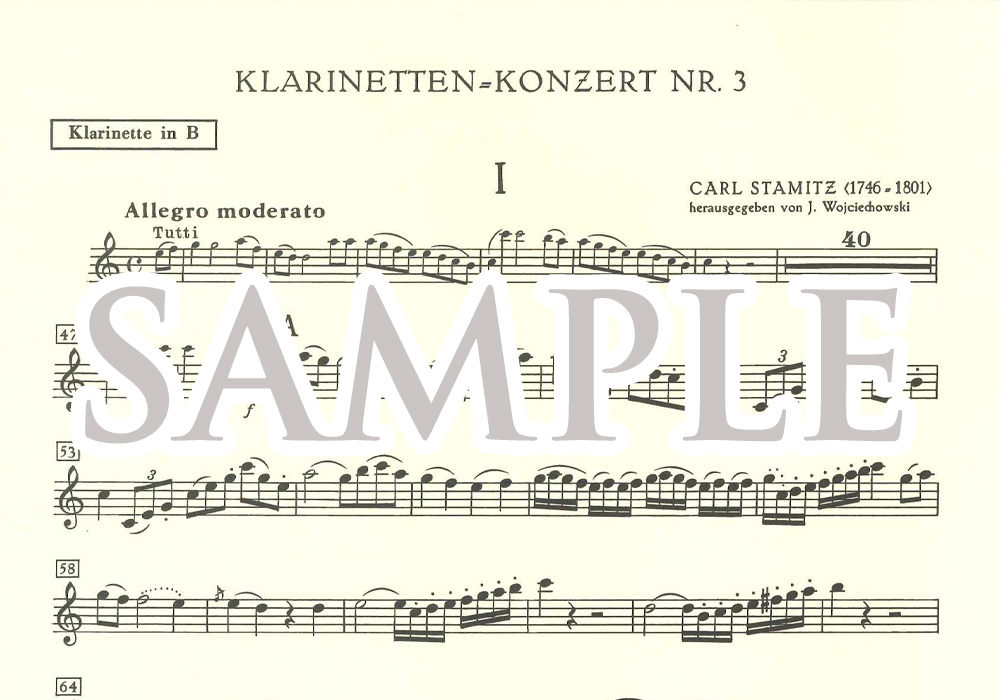 クラリネット楽譜 シュタミッツ：協奏曲 第3番 変ロ長調 (Peters版