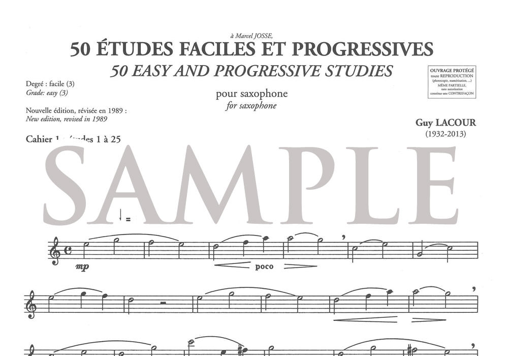 サックス教本 ラクール： 50のやさしい斬新的な練習曲 第1巻(Billaudot版)｜ 管楽器専門店 永江楽器